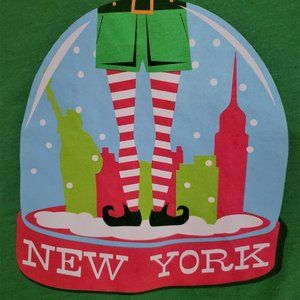 ELF T-Shirt Green with Elf Snow Globe Size Medium From Broadway Short Sleeves